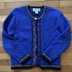 Tally-Ho! Blue & black wool Nordic style cardigan
